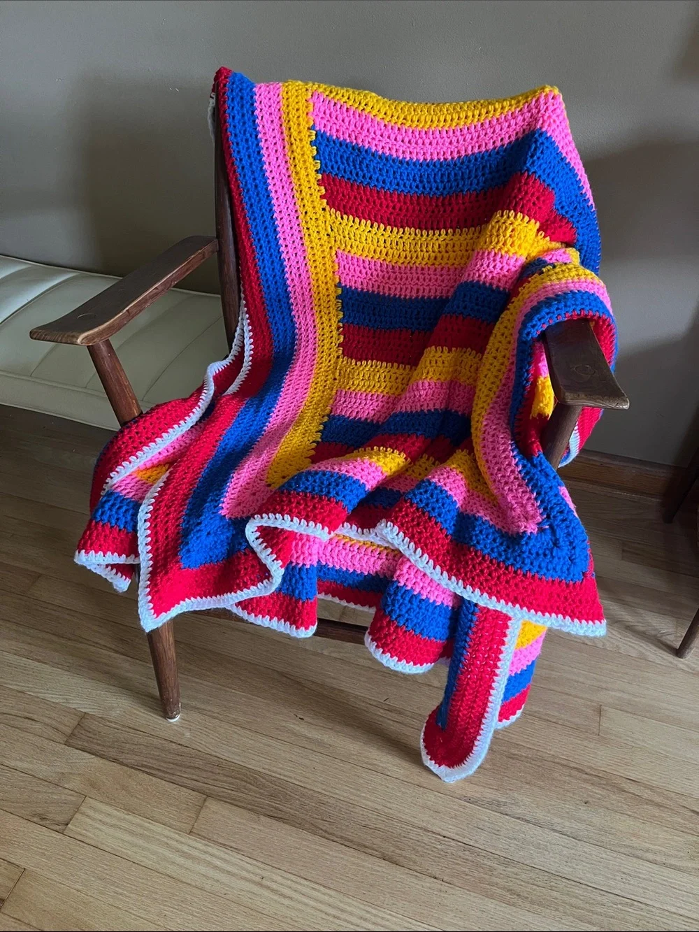 Handmade Striped Crochet Throw Blanket and 2 Pillow Set - Multicolor